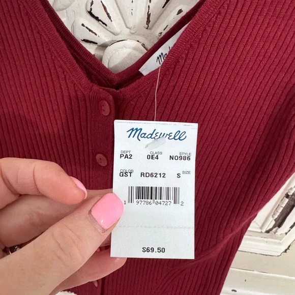 Madewell Ribbed V-Neck Tank Top Button Down • Size S• NWT - Picture 5 of 5